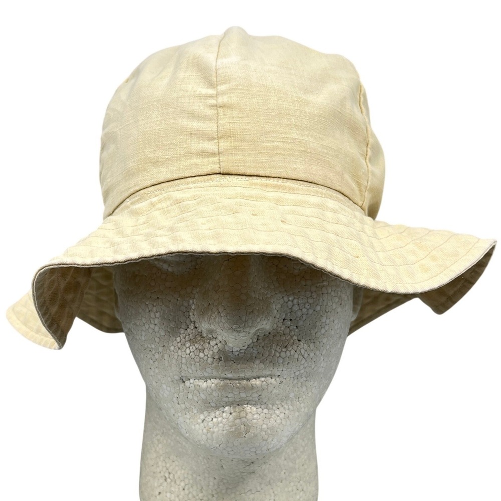 Vintage 70s The Villager Bucket Hat Linen Texture Sun Protection Beach Mens OS